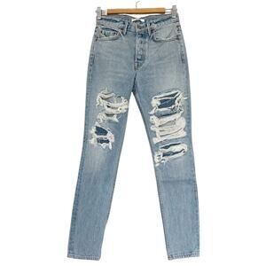 Grlfrnd Jeans Womens 25 Blue Karolina High Rise Distressed Boho Grunge 90s Y2K